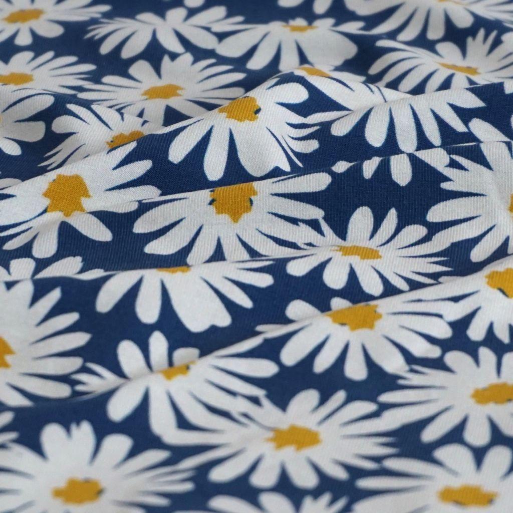 Baumwolljersey Margeriten blau weiß – FVJ
